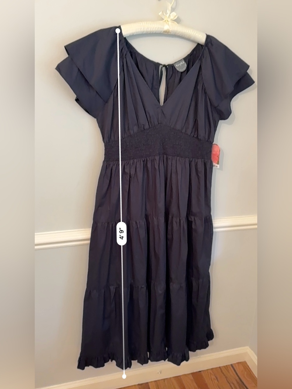 Arula Navy Tiered Midi Dress Smocked Waist Flutter Sleeve 2X NWT - Picture 10 of 12